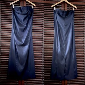 L Maternity Navy Blue Satin Strapless Gown Dress ELEGANT Classy Long Maxi